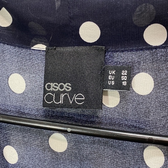 ASOS curve polka dot pleated sleeveless dress navy white - Picture 3 of 11